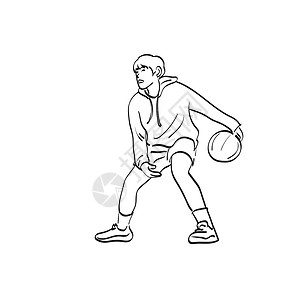 街头篮球素材艺术线条男性街头篮球运动员 配有以白背景隔开的圆球插图矢量手插画
