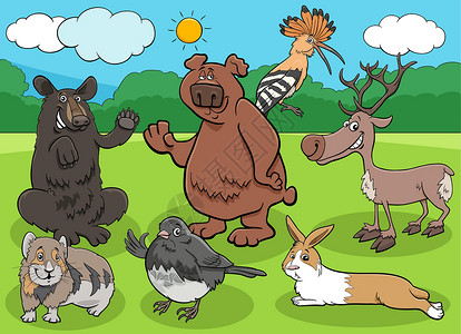鼠鸟目卡通漫画野生动物字符组Name元素插图军科吉祥物幼儿园兔子绘画孩子们快乐荒野插画