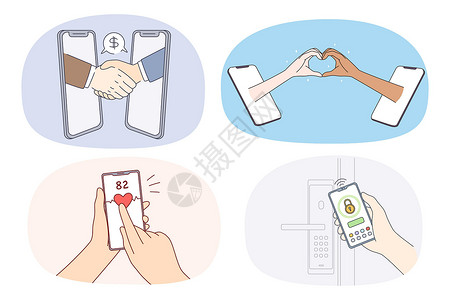 千龙湖一组人使用智能手机进行在线交流 (单位 千人)插画