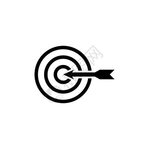 瞄准靶心箭头 营销目标 平面矢量图标说明 白色背景上的简单黑色符号 用于 web 和移动 UI 元素的营销目标标志设计模板插画