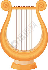 弹竖琴竖琴 弦乐器 金琴 矢量插图 在白色背景上被孤立七弦琴细绳旋律艺术卡通片歌曲音乐会音乐作品文化插画