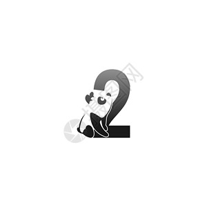 纯图带字素材望着数字 2 图标的熊猫动物图示插画