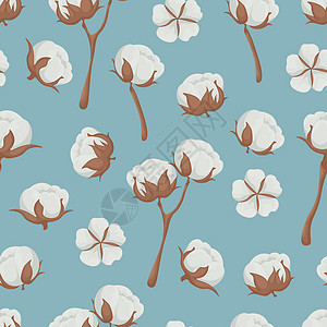 棉花生长无缝模式 带有棉花植物图像的图案 打印的棉质图案 矢量图插画