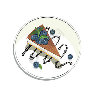 蓝莓芝士蛋糕芝士蛋糕甜点和蓝莓在盘子上插画