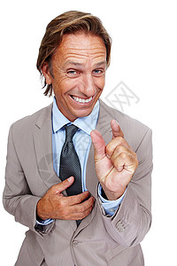 开个玩笑 一个商务人士的独处肖像 用他的手幽默地标出大小背景