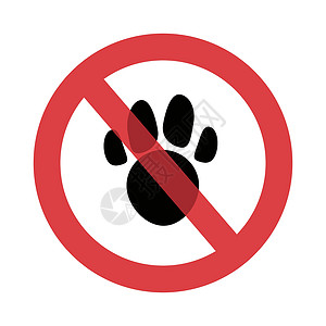 宠物不准进食 皮垫和禁忌标志 动物足迹和停车标志 矢量插画
