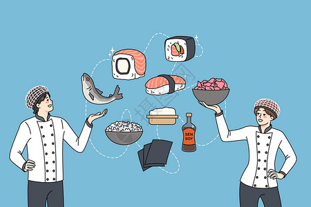 鱼和人专业厨师为餐厅做寿司设计图片