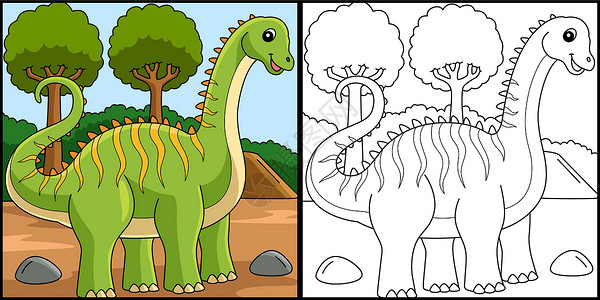 Diplodocus 恐龙染色页面说明背景图片