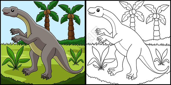 芬迪湾卢芬古龙龙恐龙染色页面说明插画