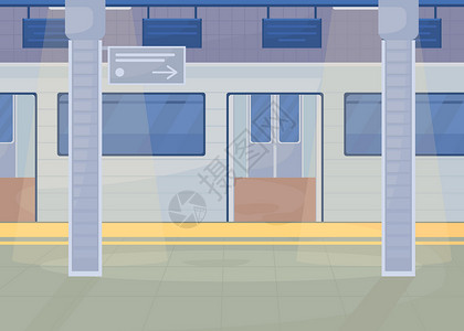 商务区地铁站地铁站平板彩色矢量说明插画