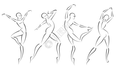 在白色背景上摆出芭蕾舞姿势的手势素描芭蕾舞女演员形象 剧院表演 舞蹈班 芭蕾舞设备商店的标志 矢量图设计图片