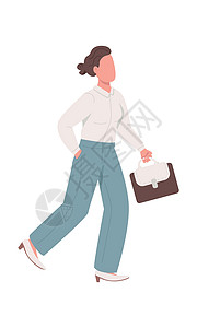 裤装办公室女职员身着轻便裤服半平板彩色向量字符插画