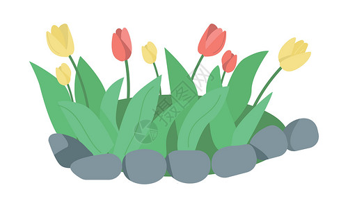 半蓬草带有郁lips半平板彩色矢量物体的花朵床插画