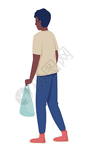 黑色塑料袋身着散装 塑料袋半平板颜色向量性特征的青年男子插画