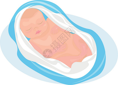向快乐出发可爱的婴儿插图 刚出生的婴儿睡得很香 看到了美丽的梦 从心出发呵护宝宝健康插画