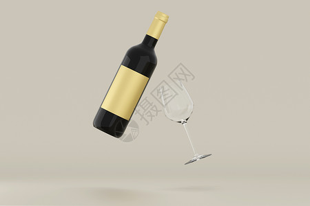 红酒瓶装模型 在空白背景上贴白标签 3D 插图商品饮料渲染酒精原野玻璃小样杯子金子广告背景图片