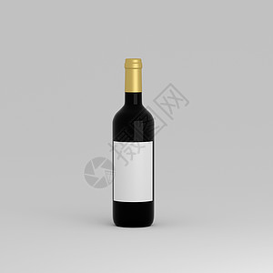 白色背景上贴白标签的红葡萄酒瓶装模型 3D 插图小样瓶子藤蔓液体酒厂眼镜原野广告3d推广背景图片