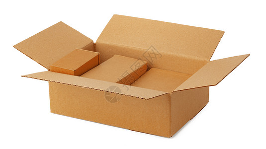 白色背景孤立的手工艺纸板纸箱邮政邮件送货邮递员牛皮纸礼物包装瓦楞服务卡片盒背景图片