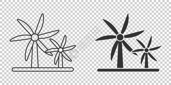平式风力发电厂图标 白色孤立背景的涡轮矢量图解 空气能源标志业务概念 掌声农场扇子环境技术植物刀片生态插图活力旋转背景图片