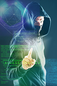 你究竟有多安全 一个凶险的电脑黑客的肖像 假扮在工作室黑暗的背景之下背景