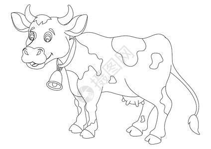 黑白奶牛素材在白色背景上隔离的黑白卡通牛插画