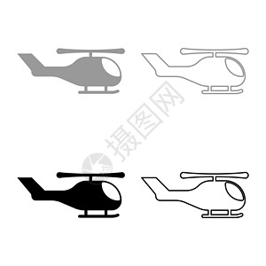 直升机图标空中直升机斩波器设置图标灰色黑色矢量插图图像固体填充轮廓轮廓线薄平面样式插画