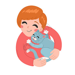 人和宠物 快乐的女孩与猫 矢量家庭哺乳动物兽医友谊店铺动物园动物插图卡通片艺术背景图片