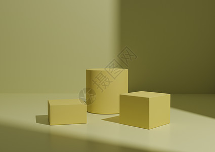 产品显示的简单最小亮度 粘贴黄色三分或 stand 构成 3D 几何格式背景和右侧窗口光线背景图片