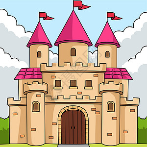皇家城堡彩色卡通插图背景图片