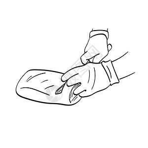 用刀割切白底孤立的肉品插图矢量手 用乳胶手套将艺术线缝合手背景图片