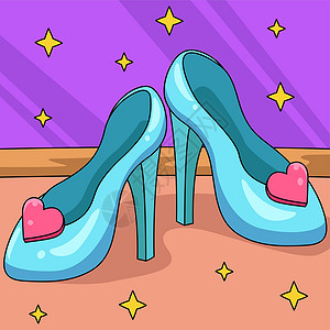 带西鞋的公主鞋子 彩色卡通插画