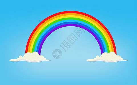 蓝色天空 有彩虹和云 矢量插图背景图片