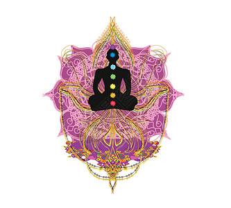 佛莲瑜伽莲摆姿 帕德马萨纳和查克拉点横幅男人精神宗教身体康复瑜珈光环脉轮积分插画