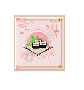古劳水乡古寿司餐厅菜单     装饰卡插画