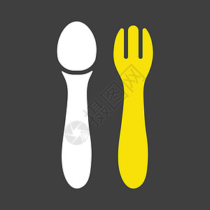 塑料餐具用于婴儿矢量 glyph 图标的勺子和叉子厨房工具字形午餐用具塑料黑色插图刀具孩子插画