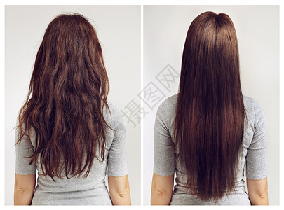在拍一个卷发和直发女人前后的镜头之前和之后都这样背景图片