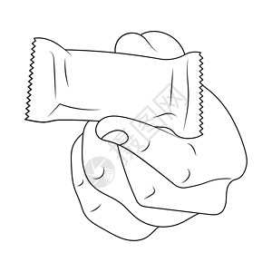 纸糖手拿着糖果 在包的草图插画