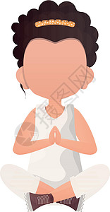 瑜伽背心小姑娘坐在莲花的位置上 孤立的 卡通风格的矢量插图插画