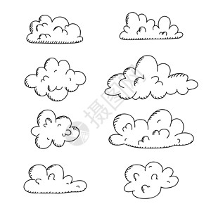 云彩收集库 大纲拼图天空 矢量反向雾绘画白色风暴插图中风卡通片艺术空气天气铅笔背景图片