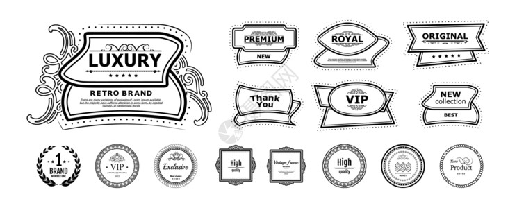 大纲集合贴纸和带有文本的标签 矢量高级边框 原始标签 新系列贴纸和豪华圆形按钮背景图片