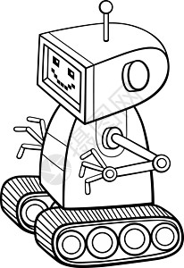漫画有趣的机器人字符彩色书本页面金属毛毛虫插图小说机器力学轮子人工智能屏幕彩书背景图片