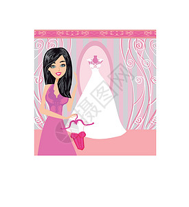 婚纱店铺素材优雅小店的模特饰品上漂亮的裙子服饰女士橱窗销售人体购物模型插图卡通片精品插画