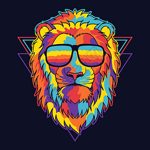 戴着眼镜的狮子多彩色连环画背景图片