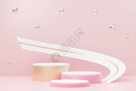 粉色柔色舞台3d 渲染抽象显示平台平台 用于产品展示和广告 简洁设计的最小场景背景 用于模拟的空置基座 具有柔和色彩的空舞台 用于化妆品几何背景