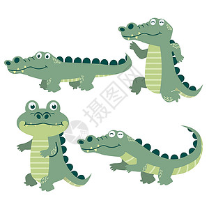 鳄鱼矢量可爱鳄鱼漫画系列卡通矢量丛林夹子生日乐趣玩具微笑热带捕食者野生动物快乐插画