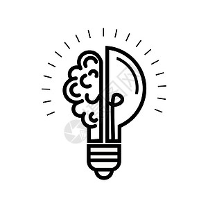 泡灯有半个灯泡和大脑被隔离在白色背景上的Logo 象征着创造力 创意想法 思想和思维插画
