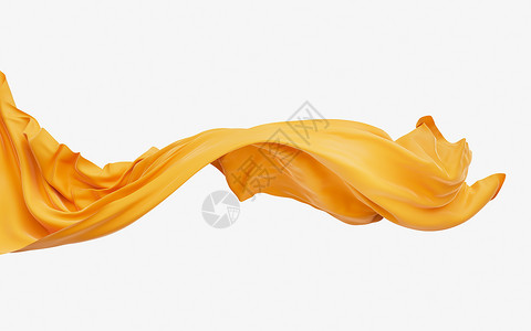 黄色曲线光效流波布 3D铸造纺织品波浪状涟漪皱纹窗帘液体橙子折叠丝绸柔软度背景