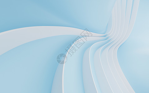 青色几何曲线曲线几何条纹 最低背景 3D分析创造力主义者白色几何学波浪状青色建筑学渲染极简蓝色背景