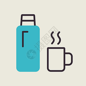 咖啡杯矢量图标热水瓶矢量图标 露营标志瓶子咖啡插图烧瓶旅行液体温度真空杯子插画