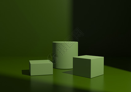 产品显示的简单最小暗度 温暖绿色三或立体构成 3D 几何格式背景 由右侧窗口灯光绘制背景图片
